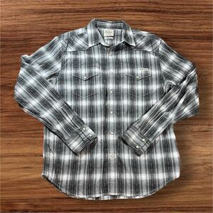 Lucky Brand Gray Plaid Long Sleeve Western Pearl Snap Casual Short Men’s Size M